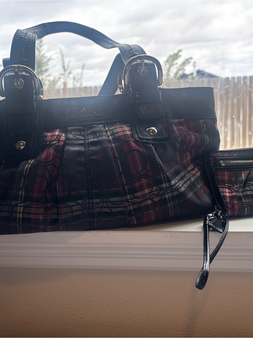 Vintage Coach Poppy Soho Tartan Plaid Shoulder Tote Bag & Matching Wristlet Set